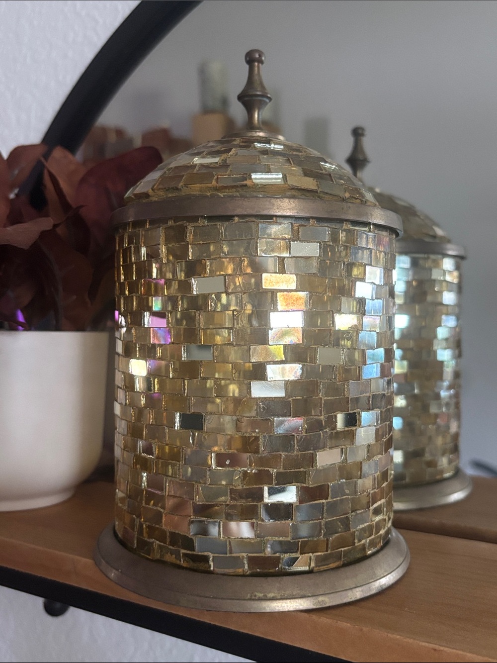 Vintage Gold Mosaic Glass Decorative Jar with Lid